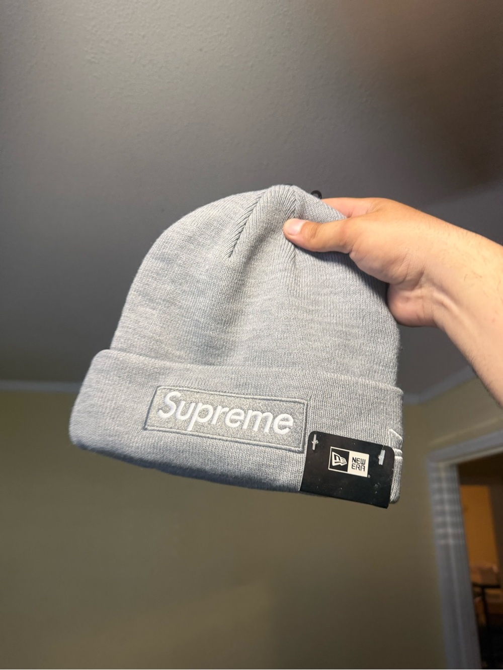 Supreme Gray Embroidered Box Logo Cuffed Beanie